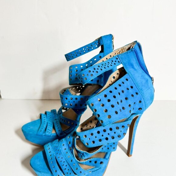 JustFab Traylene Blue Strappy High Heels Women's Size 9 - Picture 3 of 7